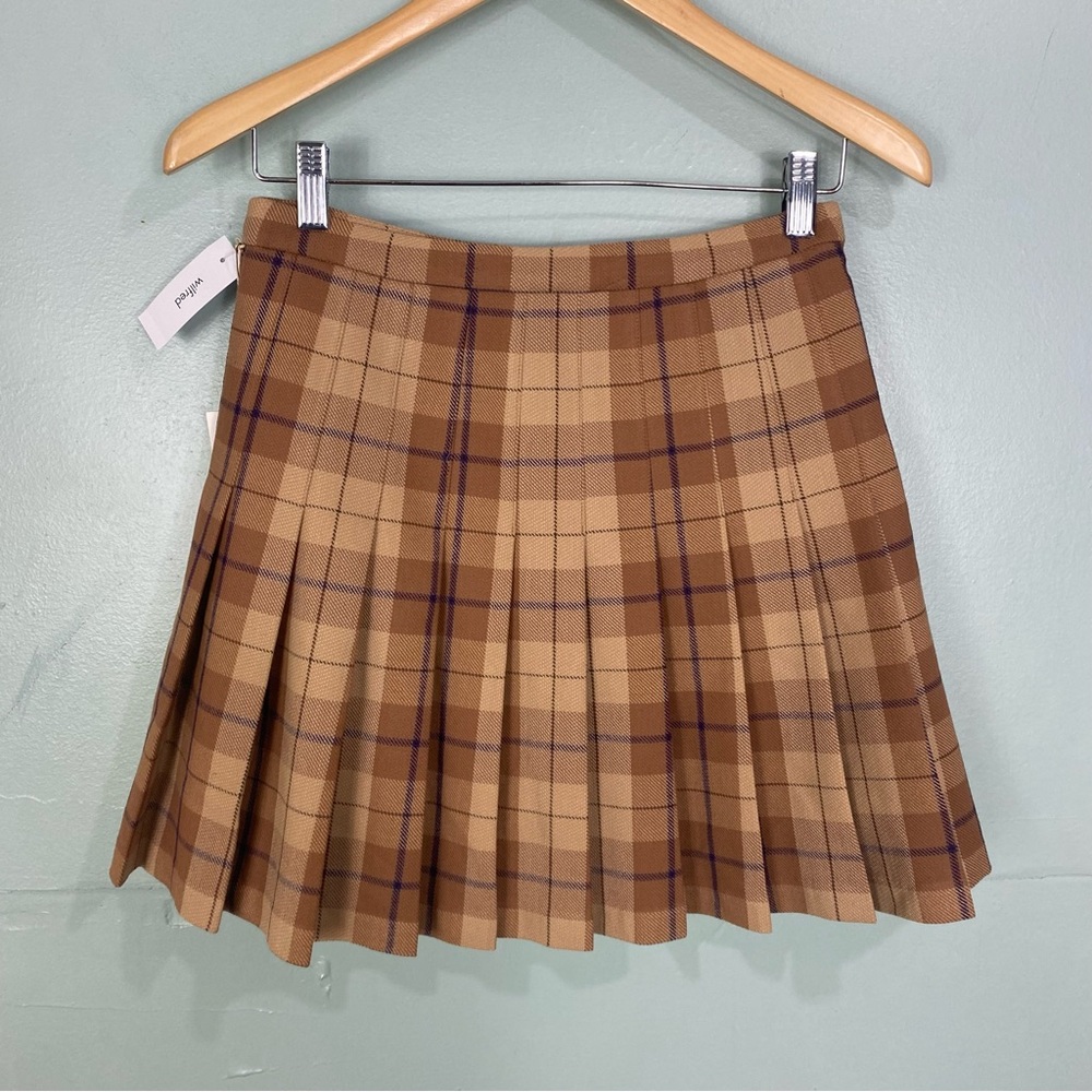 Aritzia Wilfred Juliet Wool Blend Brown Plaid Academia Skirt Pleated Sz 2